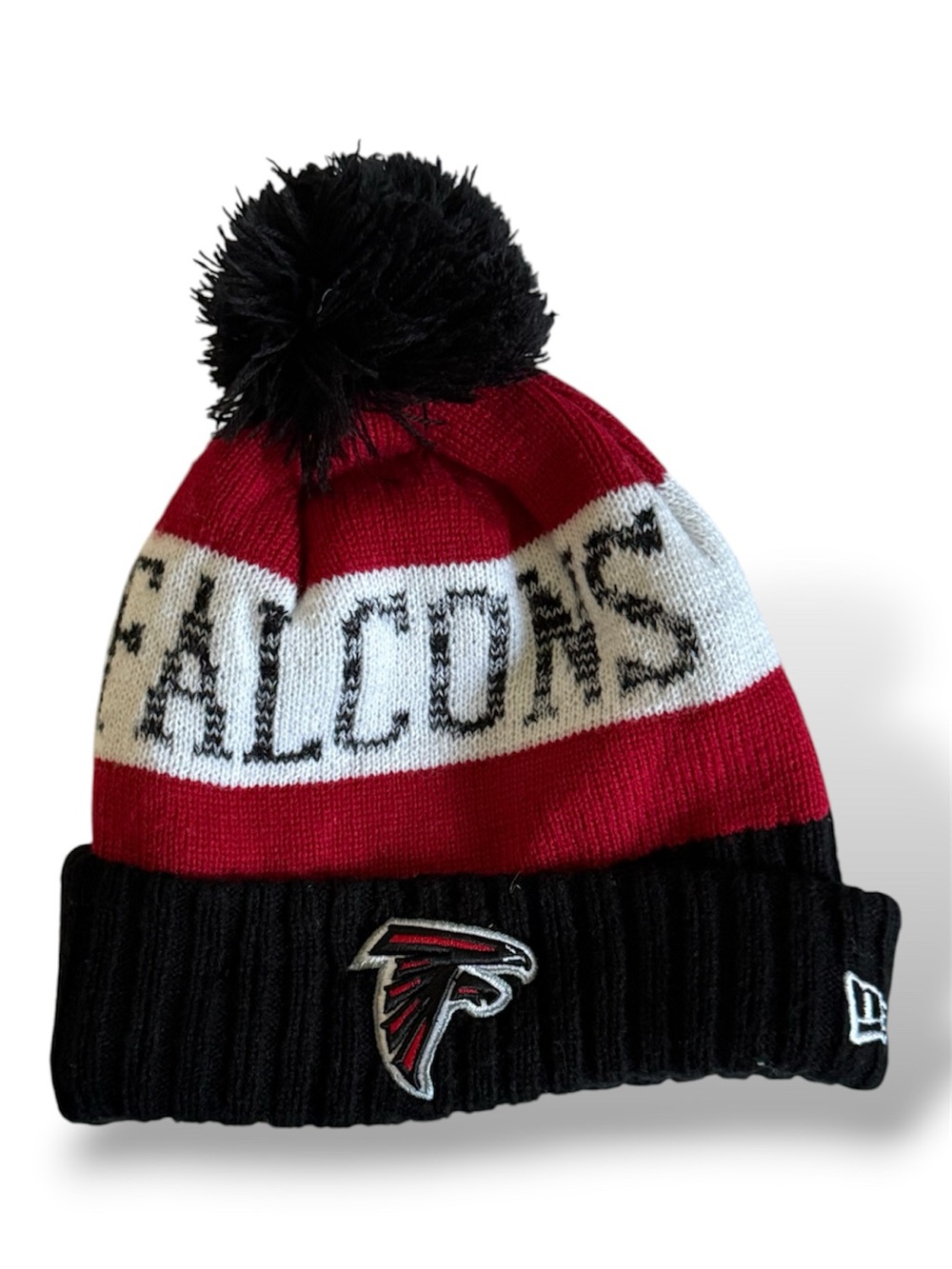 New Era Atlanta Falcons Red White Black Pom Beanie